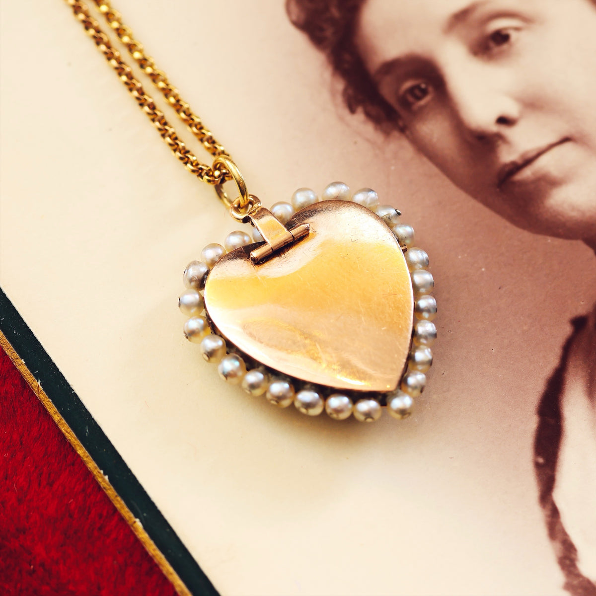 Antique Twin Hearts Natural Pearl Enamelled Heart Pendant