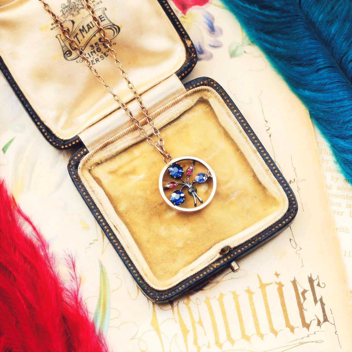 Antique Natural Sapphires, Diamond & Ruby Pendant