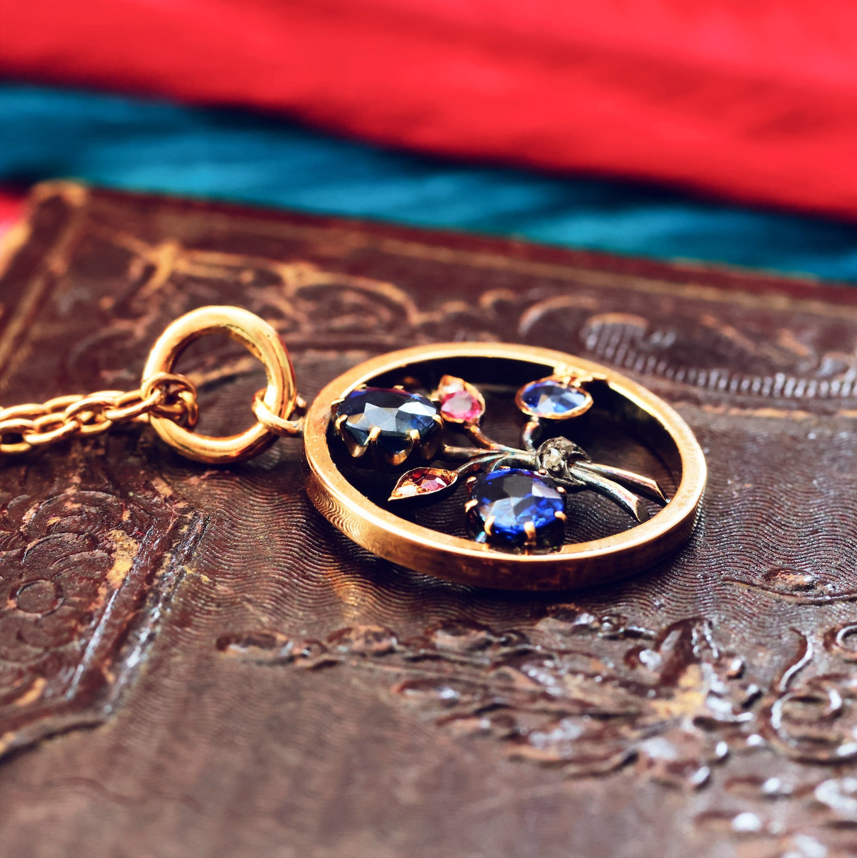 Antique Natural Sapphires, Diamond & Ruby Pendant