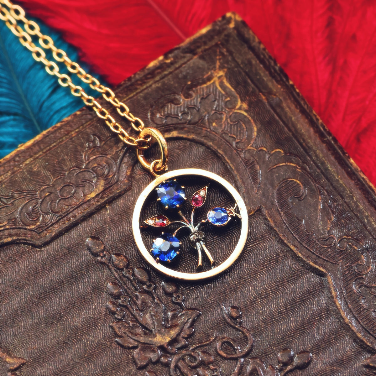 Antique Natural Sapphires, Diamond & Ruby Pendant