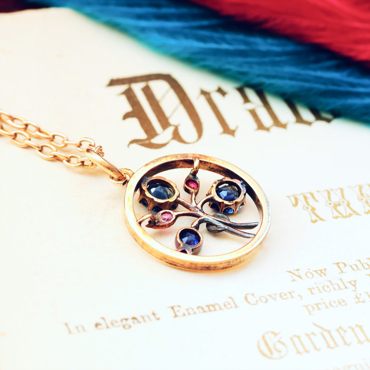Antique Natural Sapphires, Diamond & Ruby Pendant
