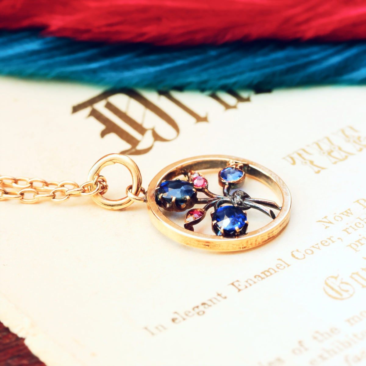 Antique Natural Sapphires, Diamond & Ruby Pendant