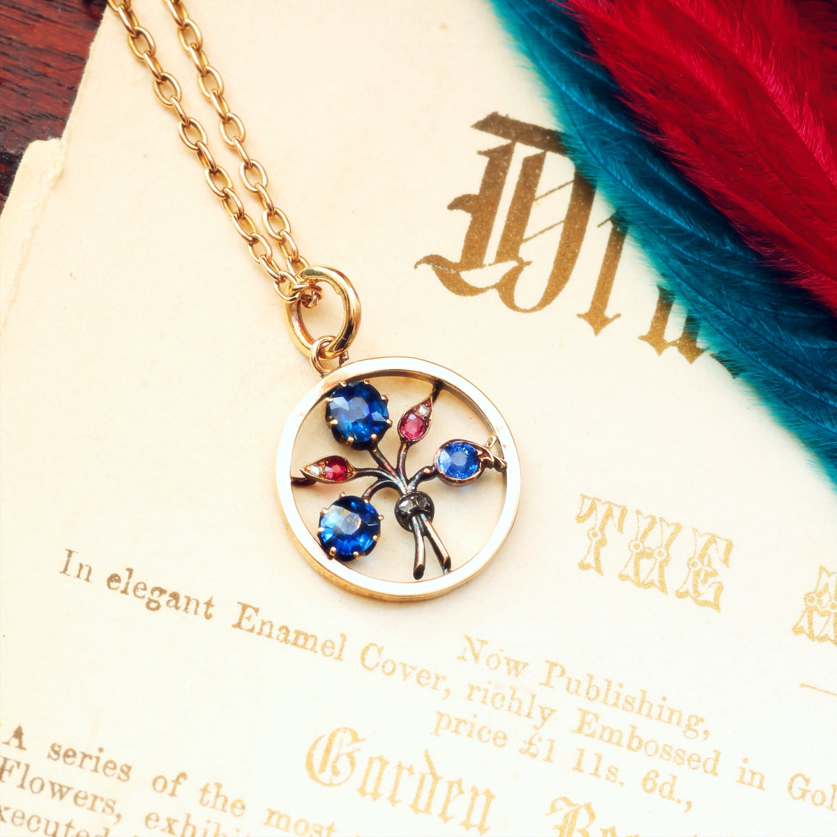 Antique Natural Sapphires, Diamond & Ruby Pendant