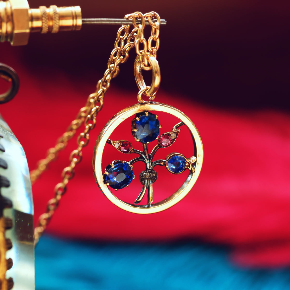 Antique Natural Sapphires, Diamond & Ruby Pendant