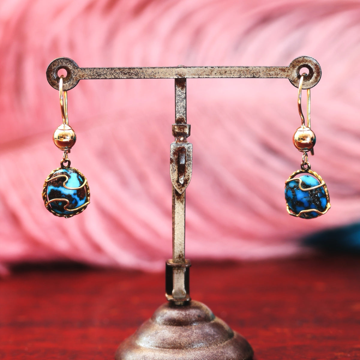 Antique Natural Turquoise in Matrix Drop Earrings