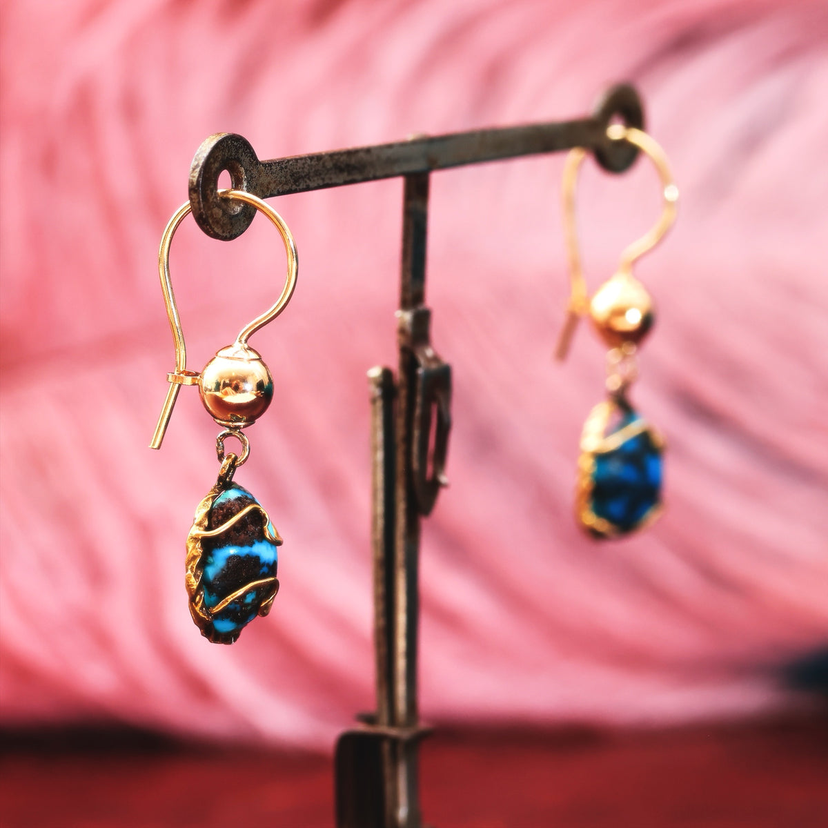 Antique Natural Turquoise in Matrix Drop Earrings