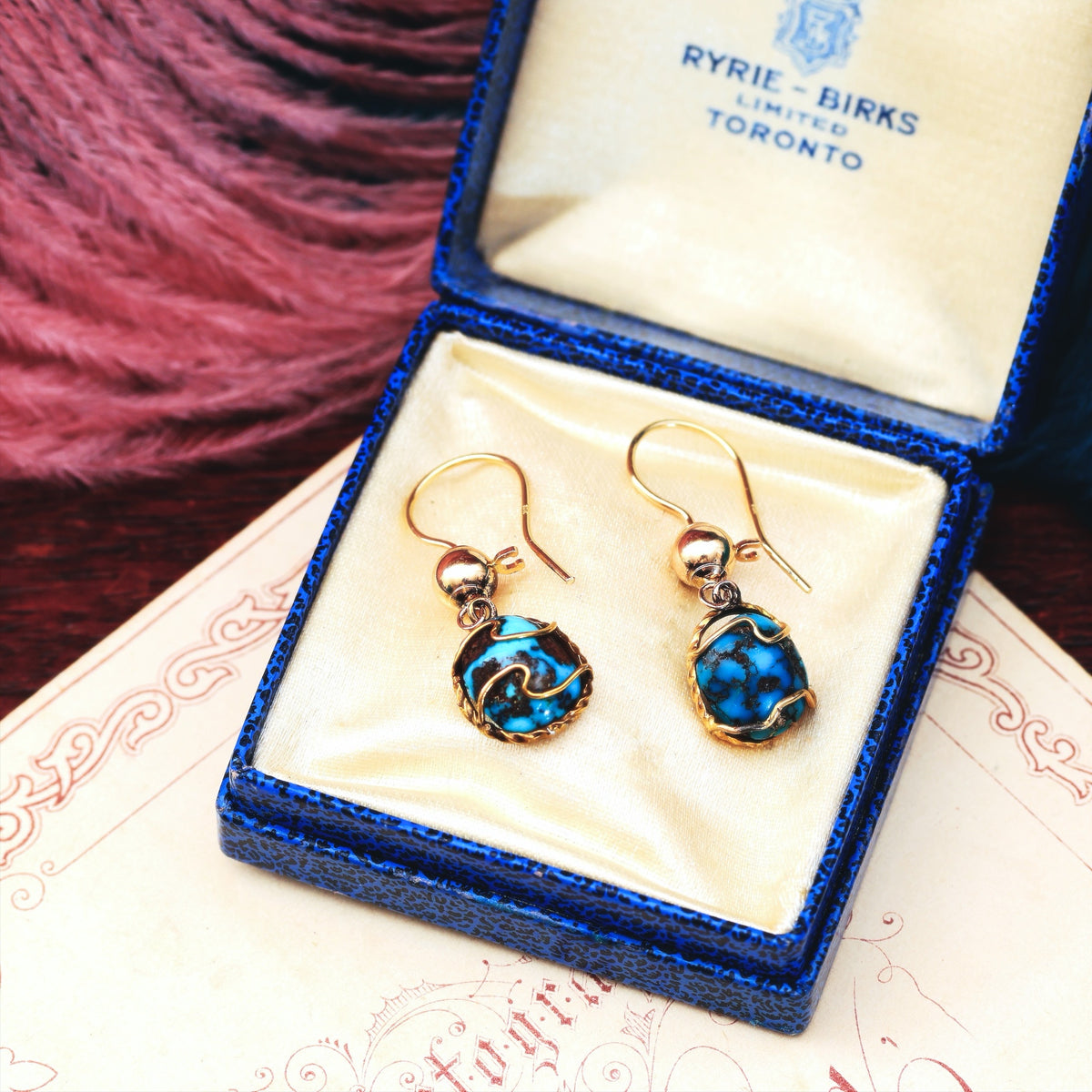 Antique Natural Turquoise in Matrix Drop Earrings