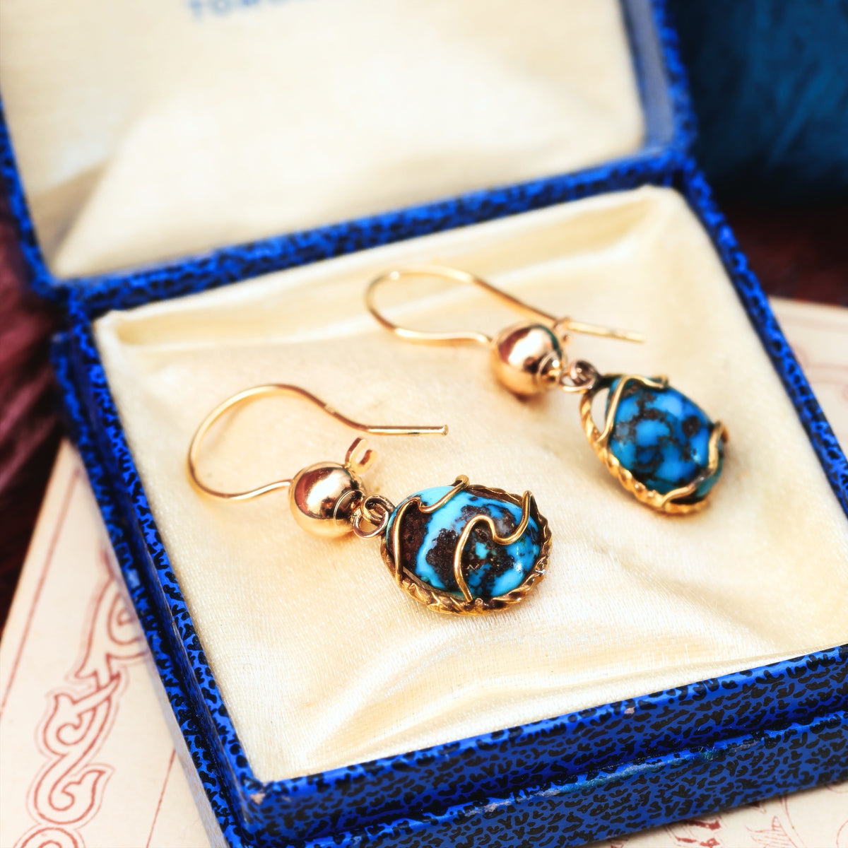 Antique Natural Turquoise in Matrix Drop Earrings