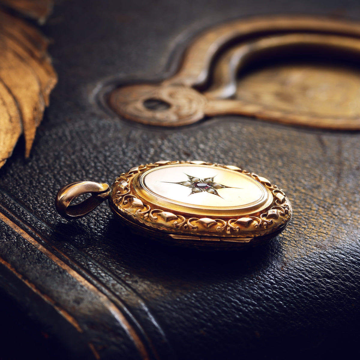 Antique Oval Garnet & Pearl Gold Locket