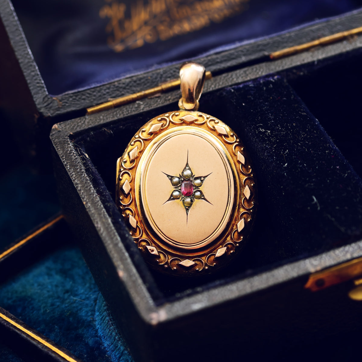 Antique Oval Garnet & Pearl Gold Locket
