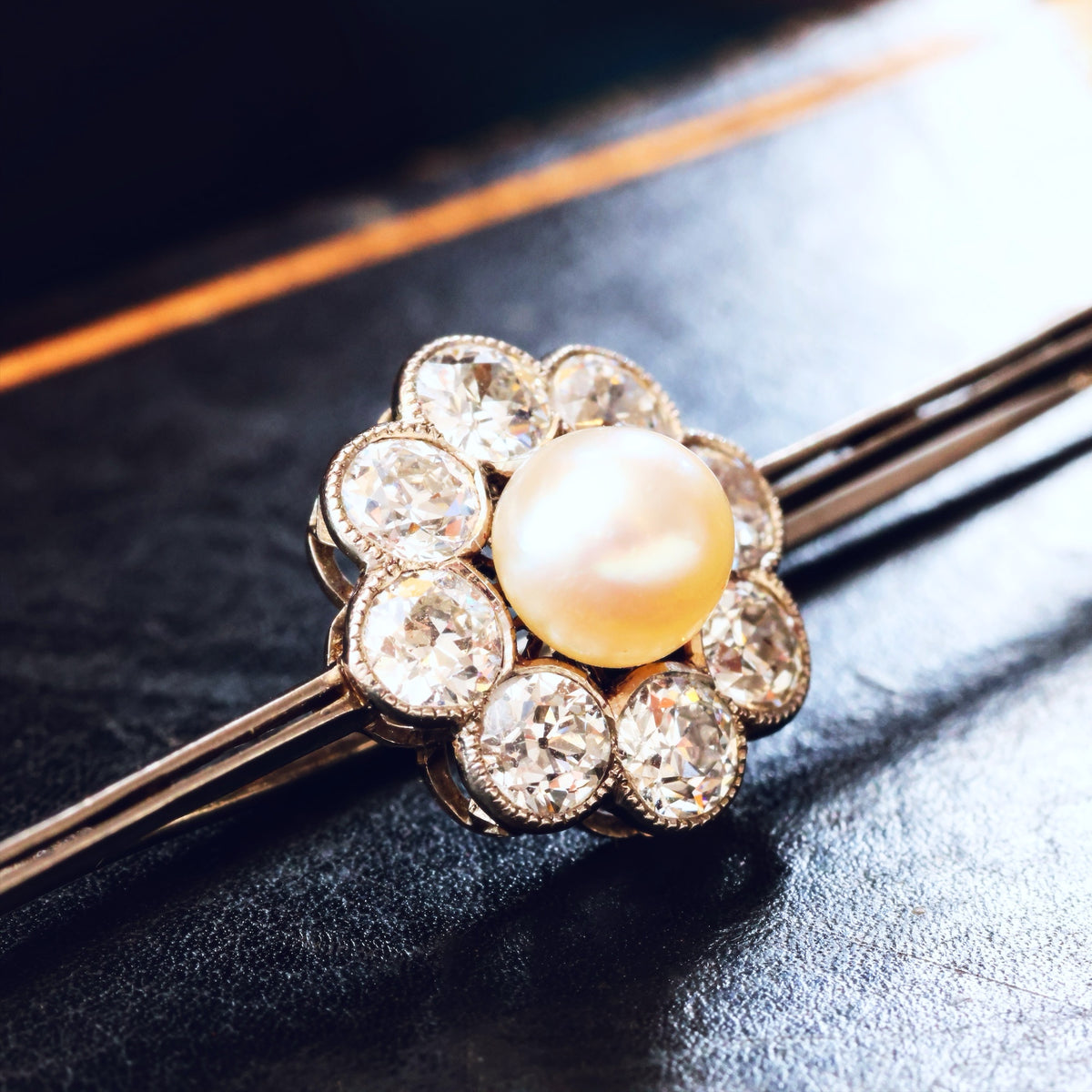 Creme de la Creme Antique Pearl & Diamond Brooch in Original Box