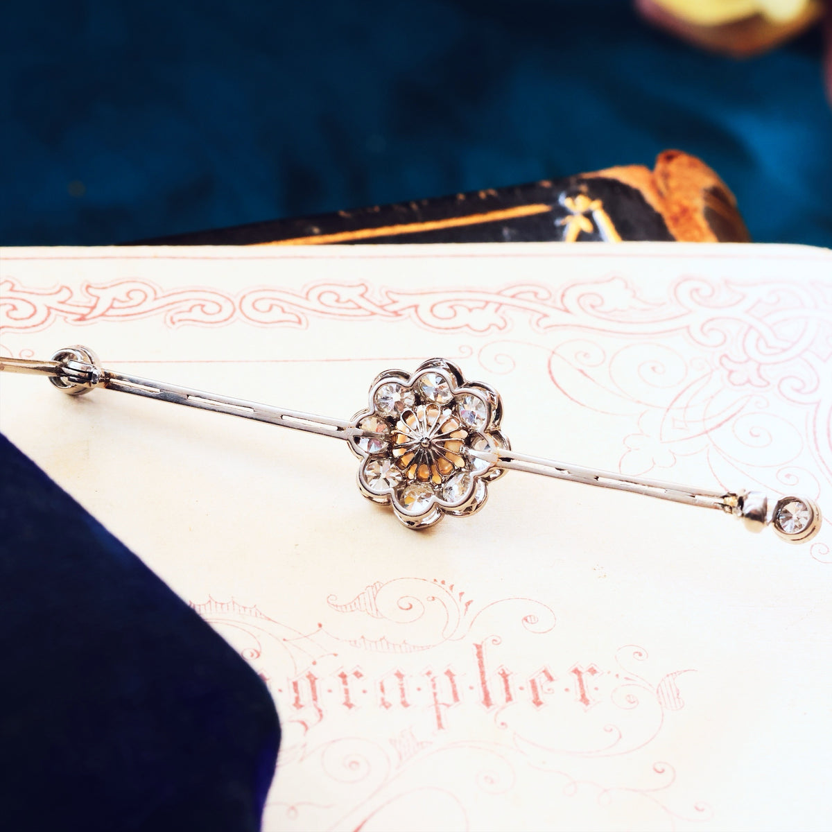 Creme de la Creme Antique Pearl & Diamond Brooch in Original Box
