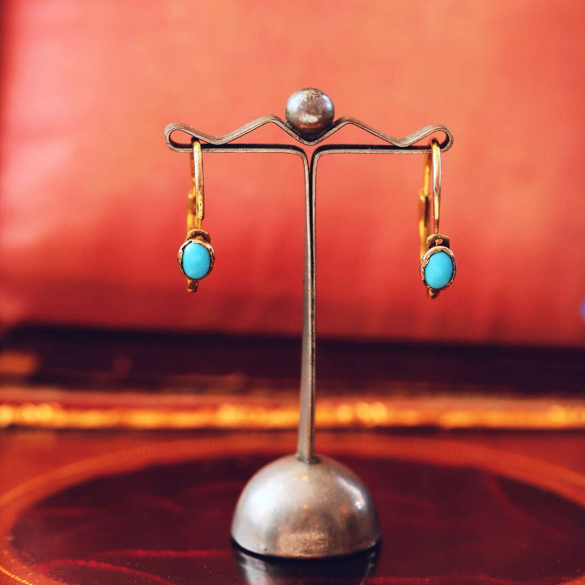 Antique Persian Turquoise 18ct Gold Dormeuse Earrings