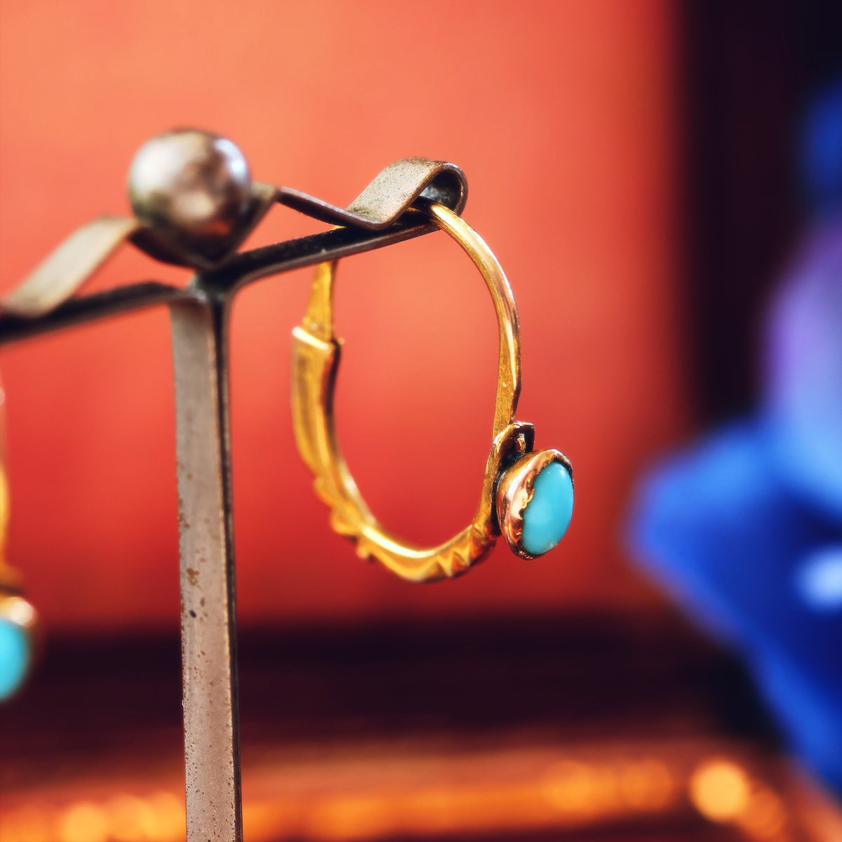 Antique Persian Turquoise 18ct Gold Dormeuse Earrings