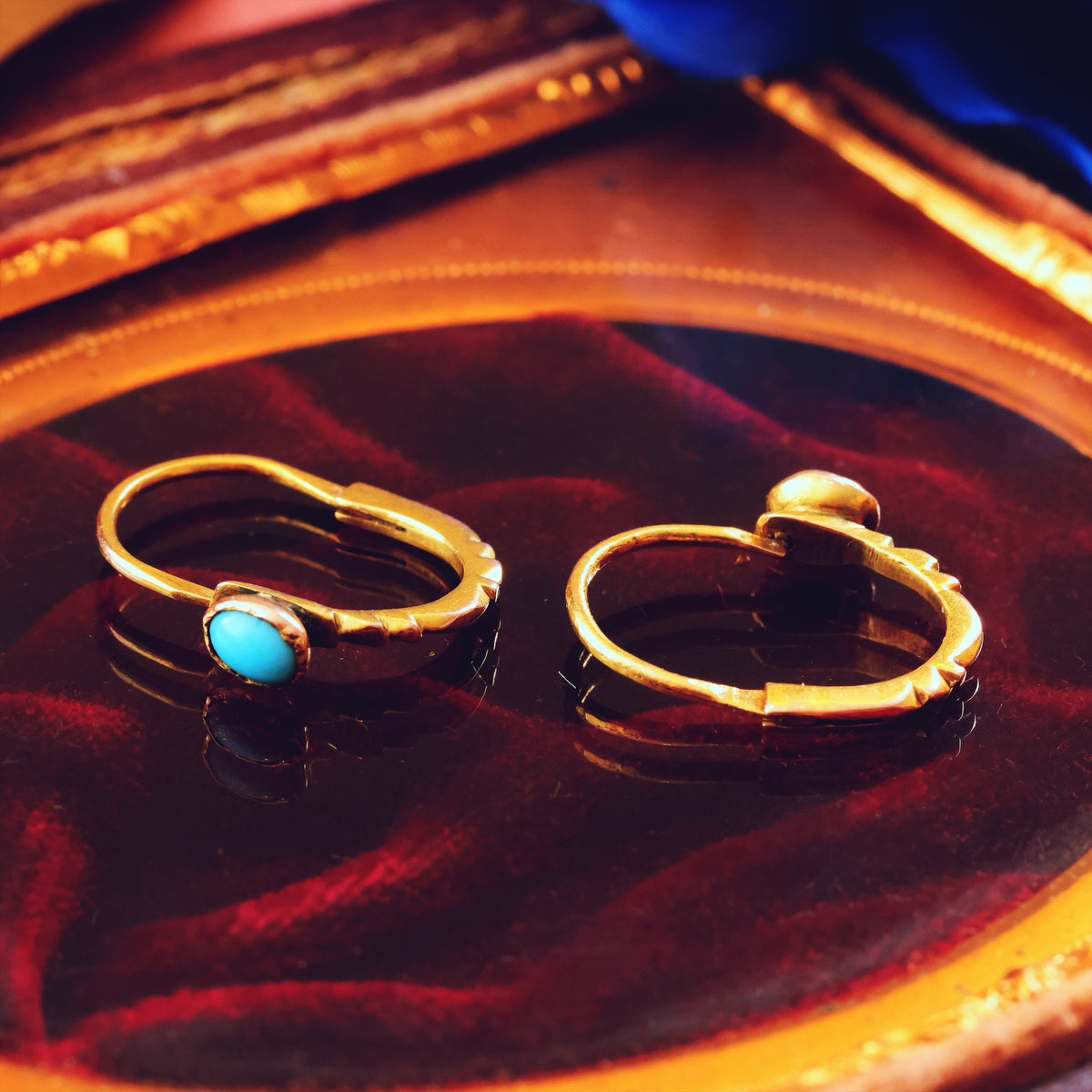 Antique Persian Turquoise 18ct Gold Dormeuse Earrings