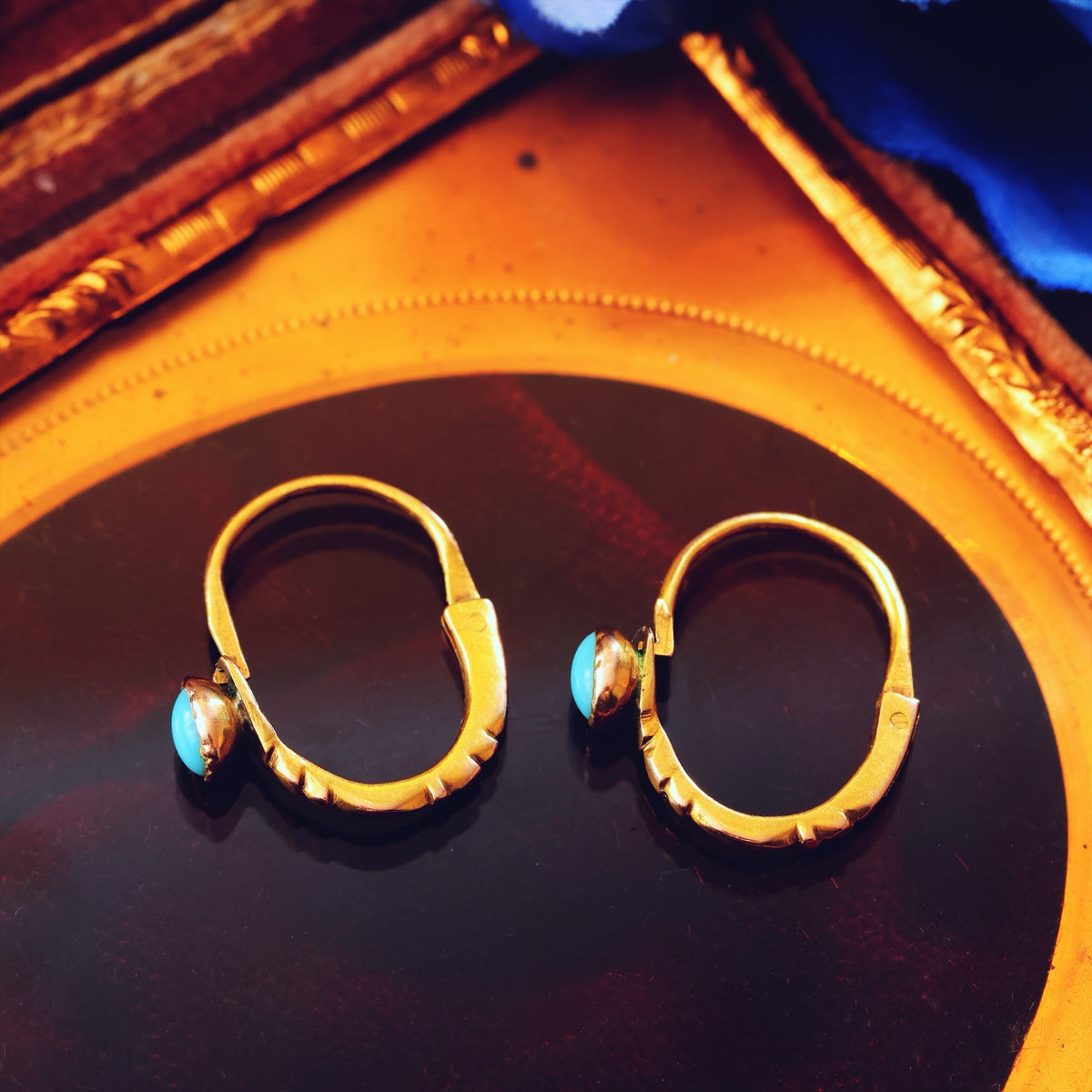 Antique Persian Turquoise 18ct Gold Dormeuse Earrings