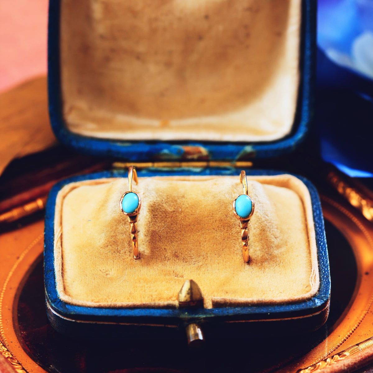 Antique Persian Turquoise 18ct Gold Dormeuse Earrings