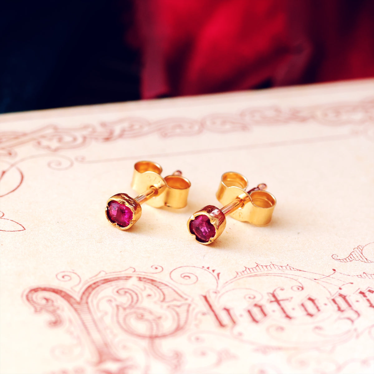 Antique Pink Ruby Stud Earrings