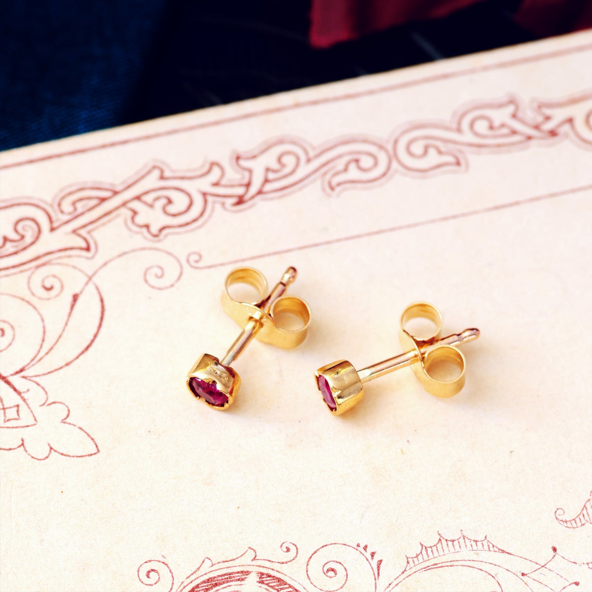 Dinky Antique Pink Ruby Stud Earrings