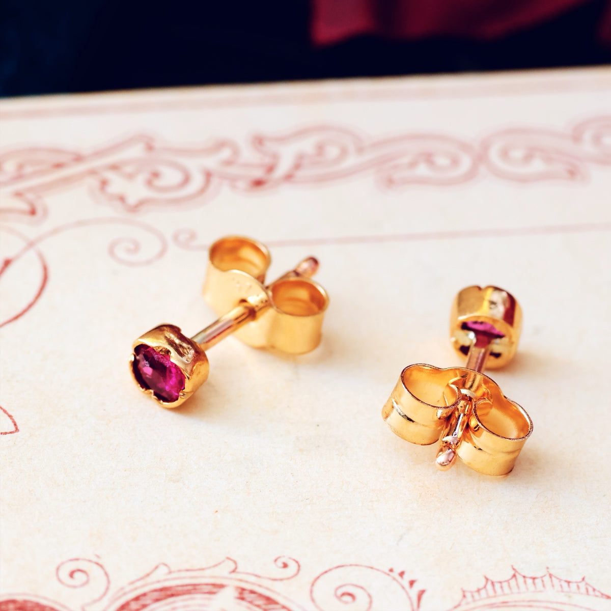 Dinky Antique Pink Ruby Stud Earrings