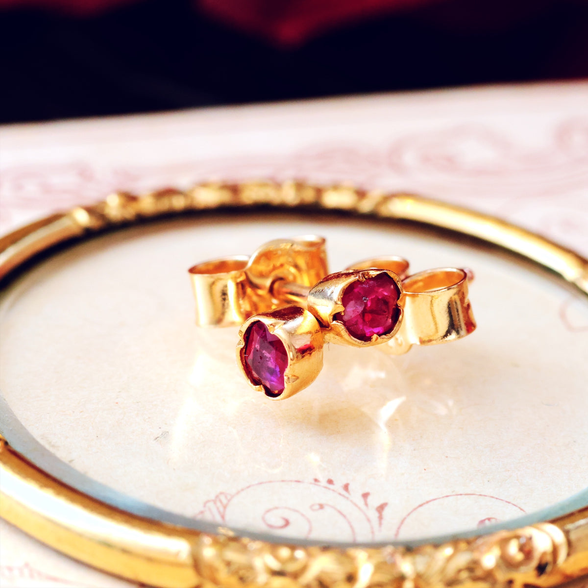Dinky Antique Pink Ruby Stud Earrings