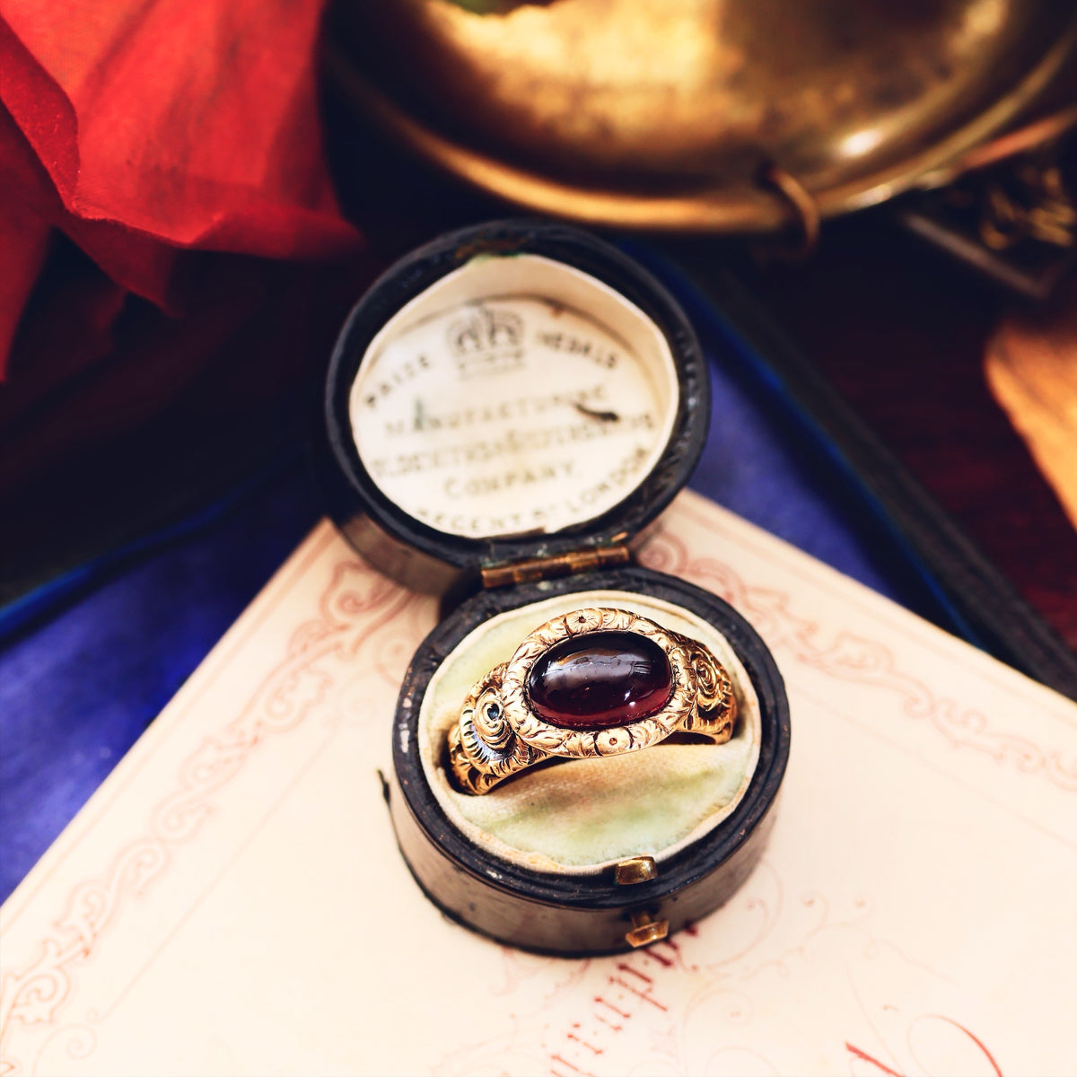 Rare Georgian Repousse Rococo Garnet Ring