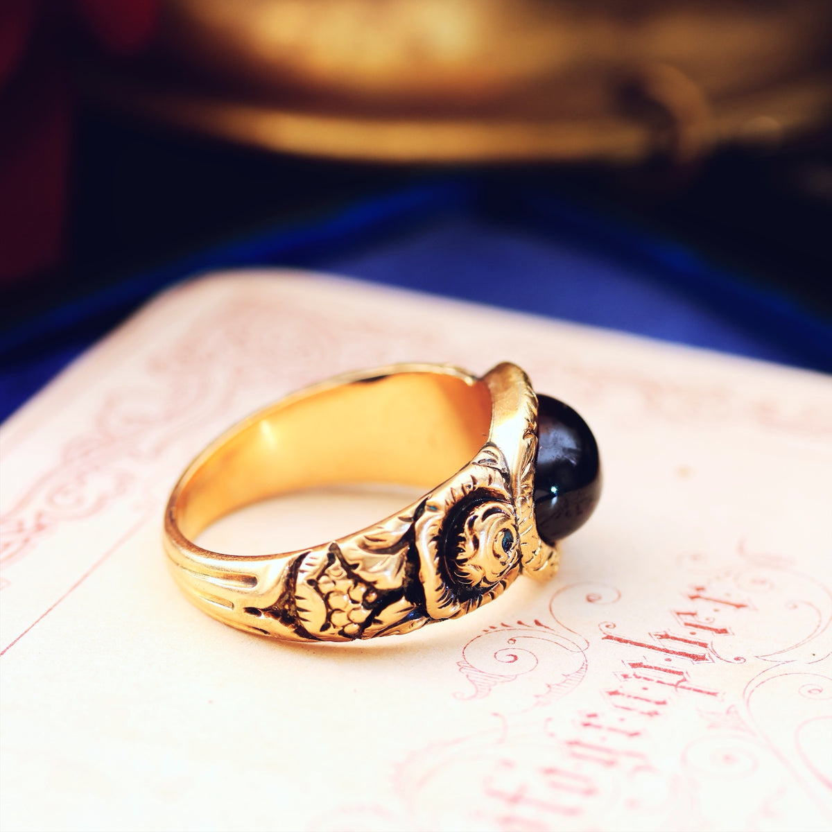 Rare Georgian Repousse Rococo Garnet Ring