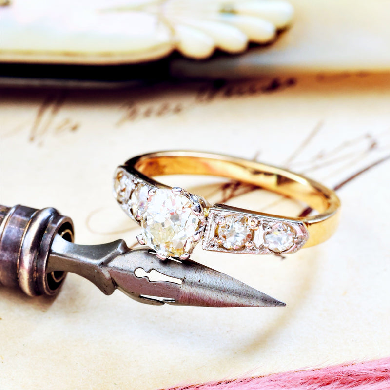 Antique Recycled Hand Cut Diamond Engagement Ring