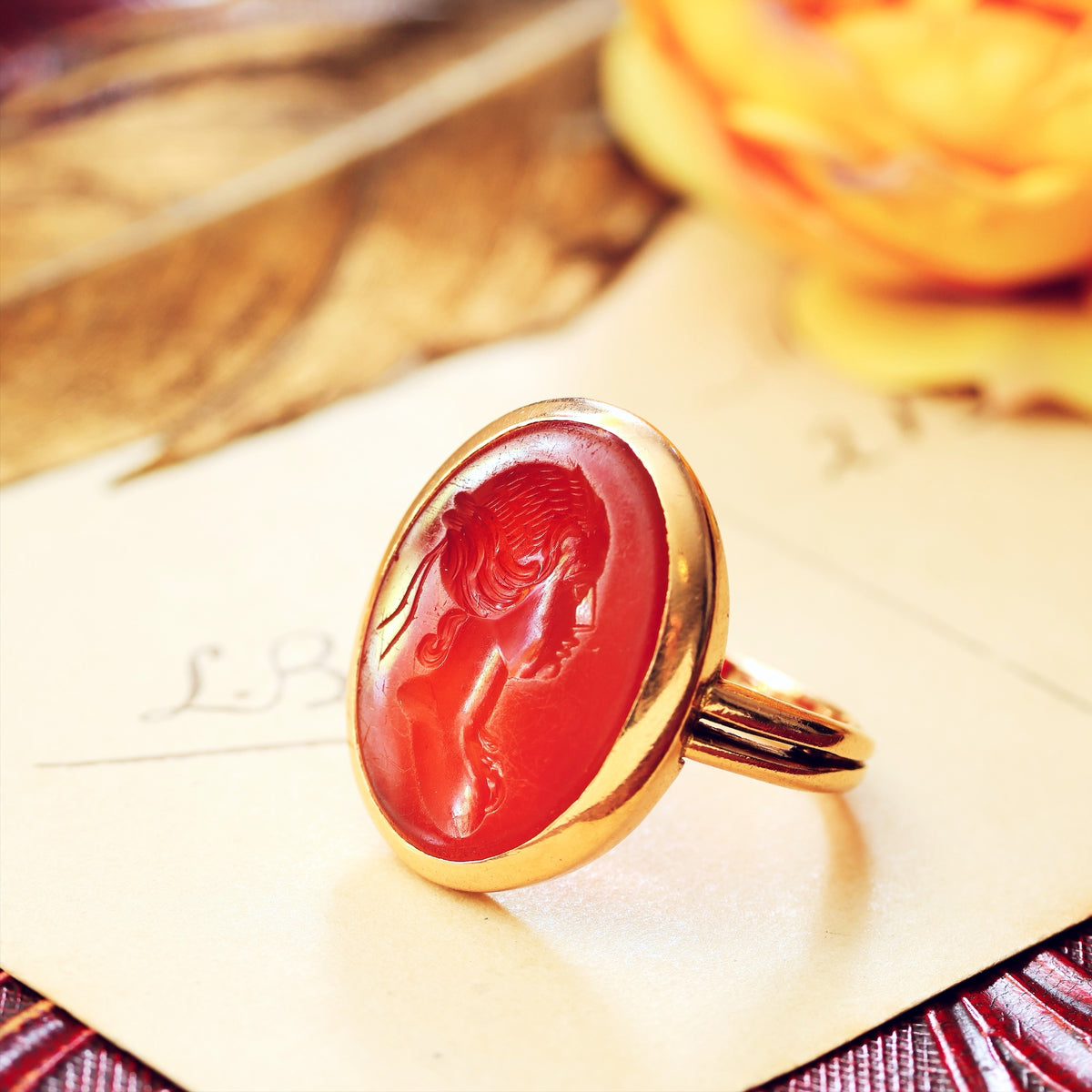 Antique Romanesque Carnelian Goddess Intaglio Ring