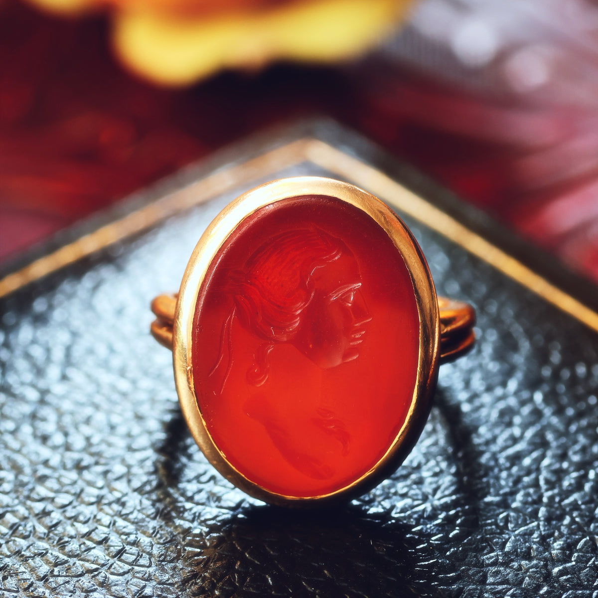 Antique Romanesque Carnelian Goddess Intaglio Ring