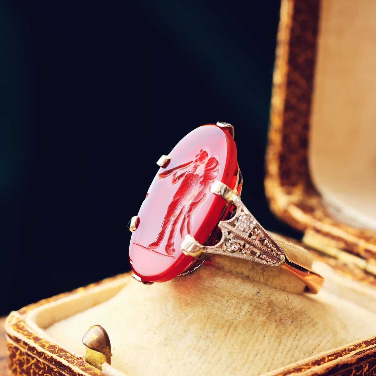 Angelic Antique Romanesque Carnelian Intaglio Ring