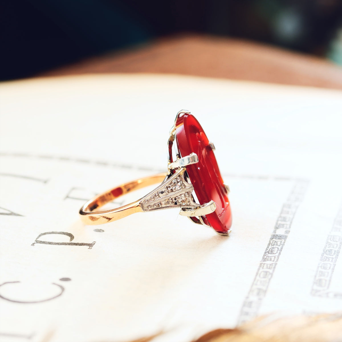 Angelic Antique Romanesque Carnelian Intaglio Ring