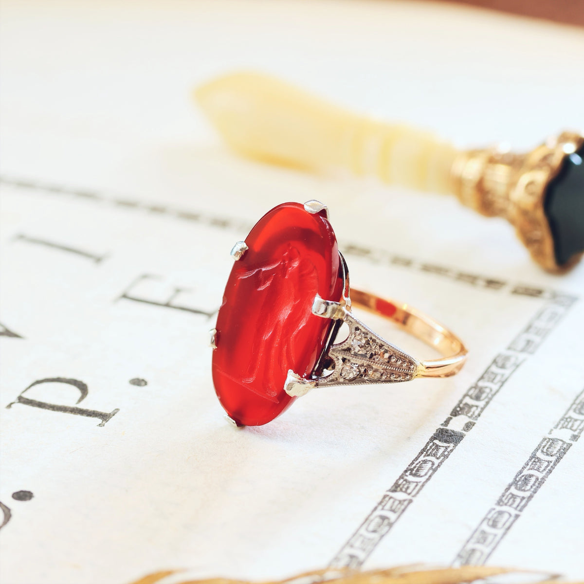 Angelic Antique Romanesque Carnelian Intaglio Ring