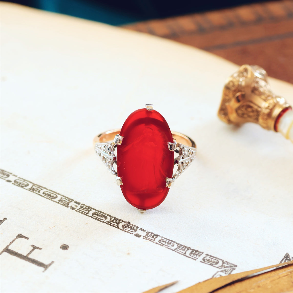 Angelic Antique Romanesque Carnelian Intaglio Ring