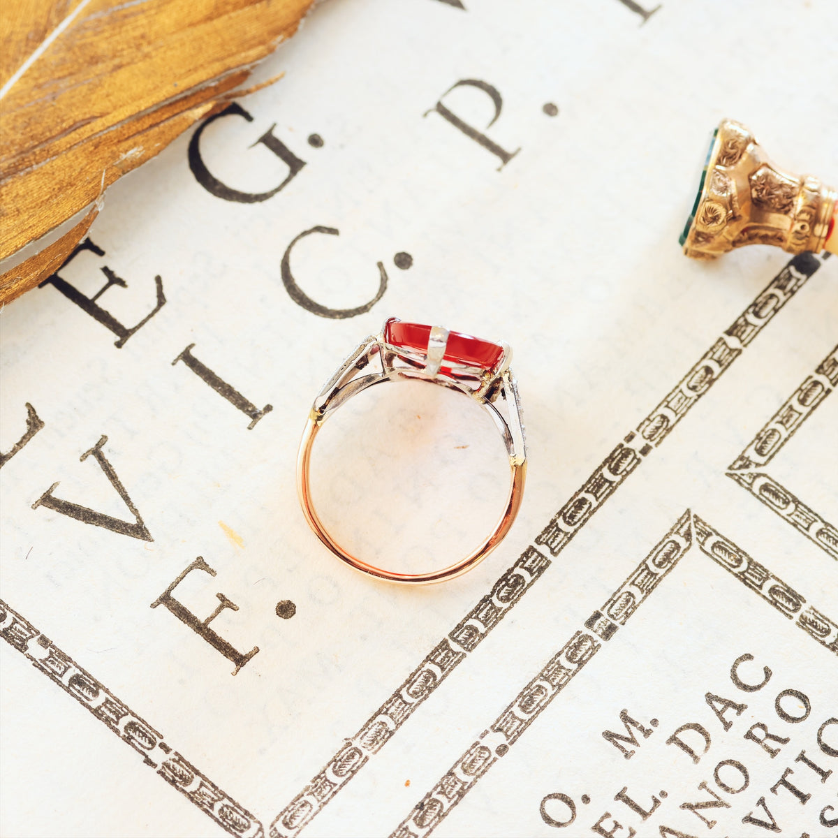 Angelic Antique Romanesque Carnelian Intaglio Ring