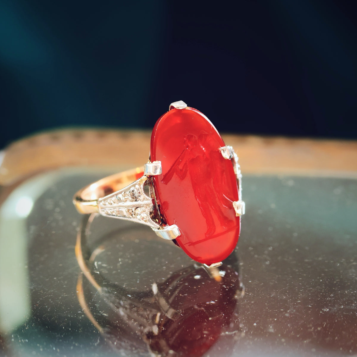 Angelic Antique Romanesque Carnelian Intaglio Ring