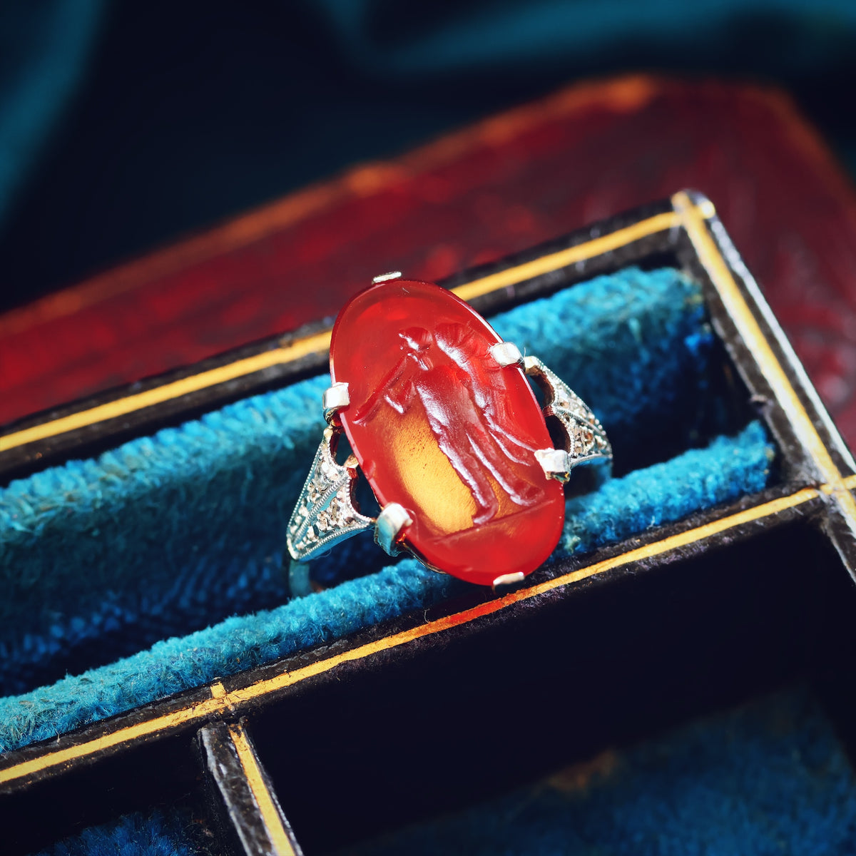 Angelic Antique Romanesque Carnelian Intaglio Ring