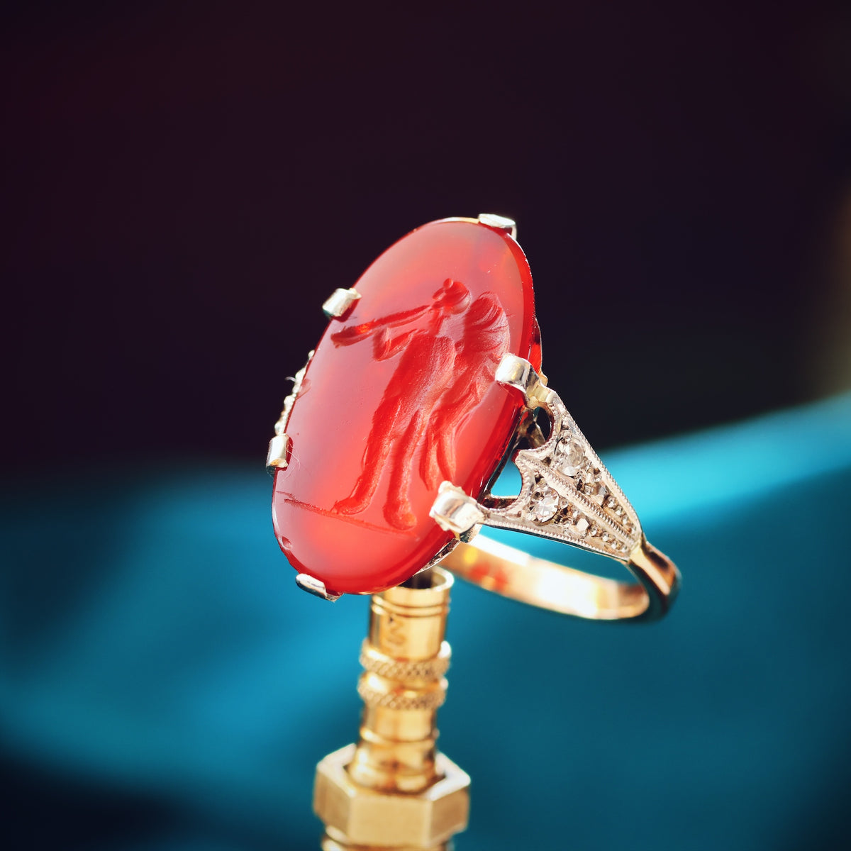 Angelic Antique Romanesque Carnelian Intaglio Ring