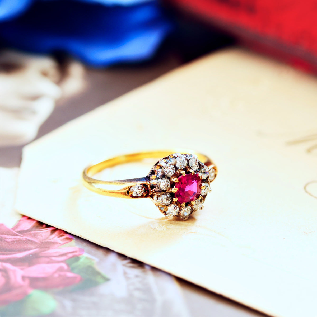 Antique Ruby & Diamond Cluster Ring