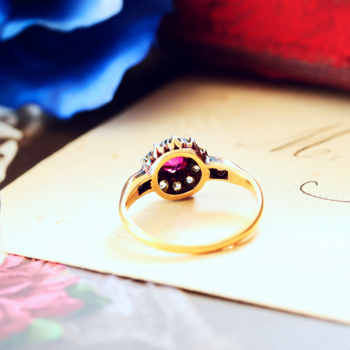 Enchanting Antique Ruby & Diamond Rosette Cluster Ring