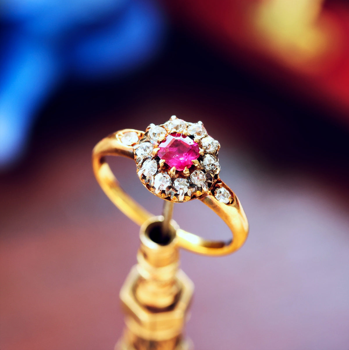 Enchanting Antique Ruby & Diamond Rosette Cluster Ring