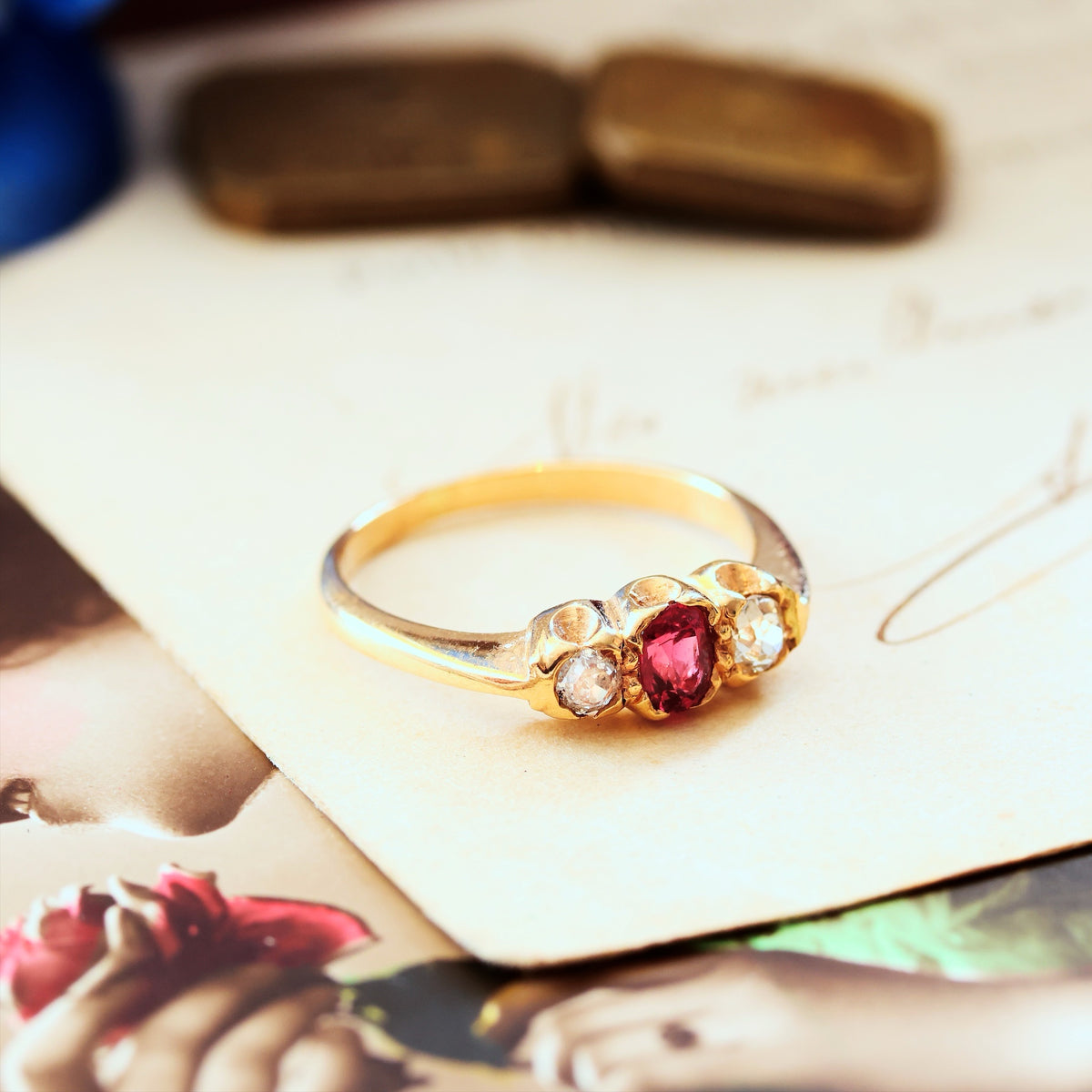Antique Ruby & Diamond Trilogy Engagement Ring