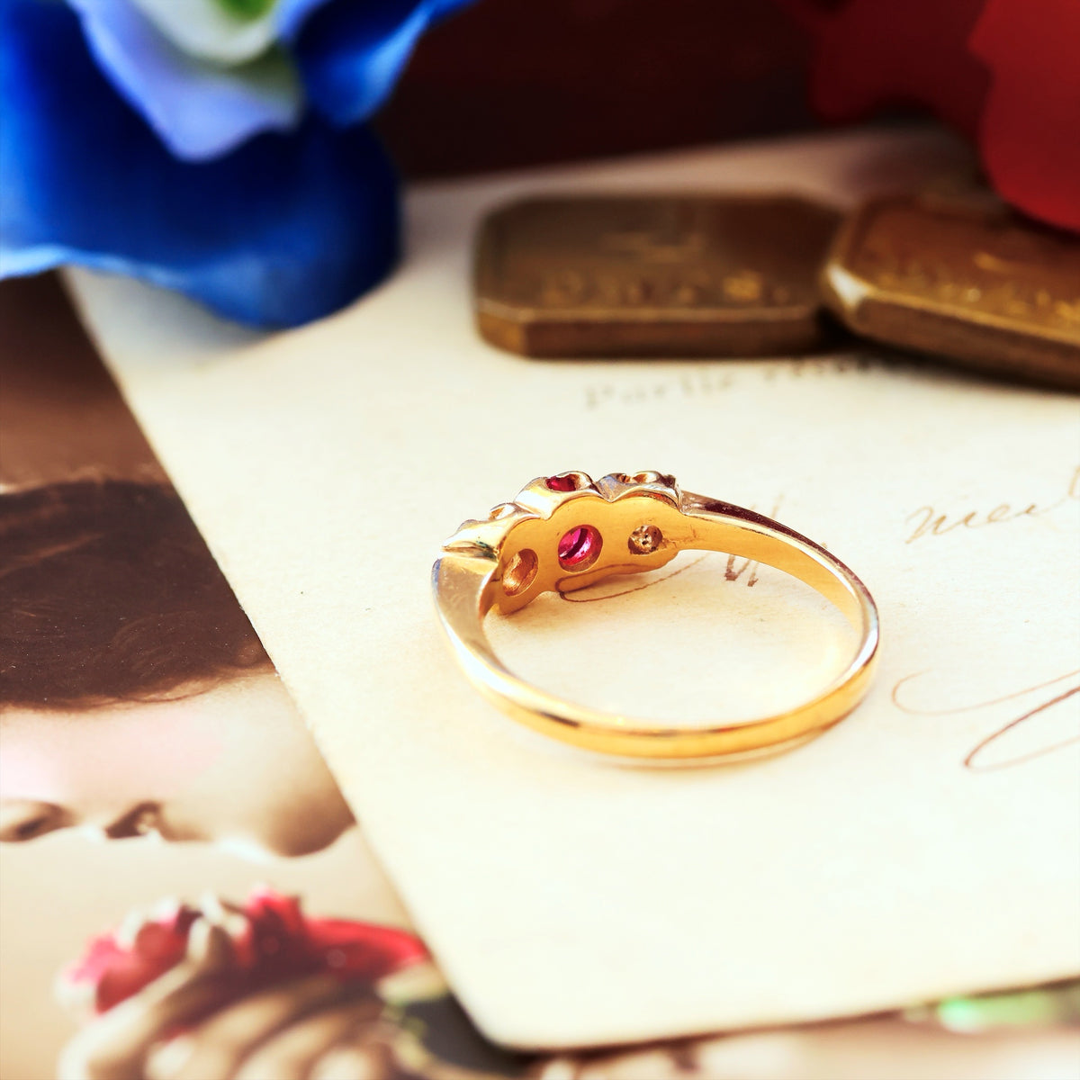 Antique Ruby & Diamond Trilogy Engagement Ring