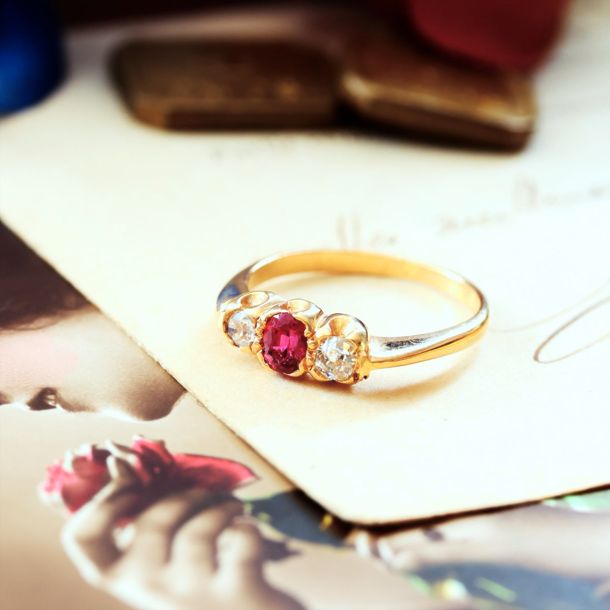 Antique Ruby & Diamond Trilogy Engagement Ring