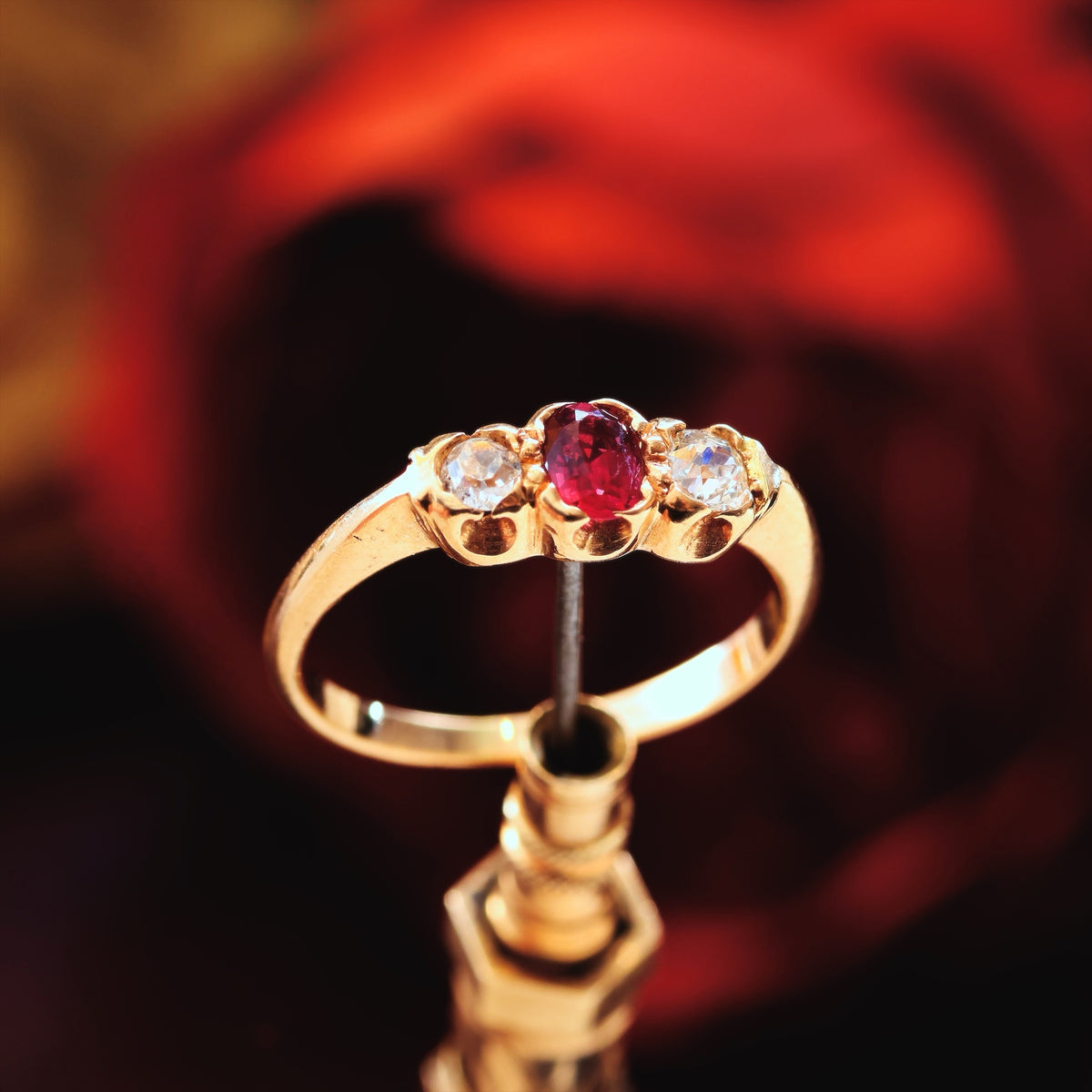 Antique Ruby & Diamond Trilogy Engagement Ring