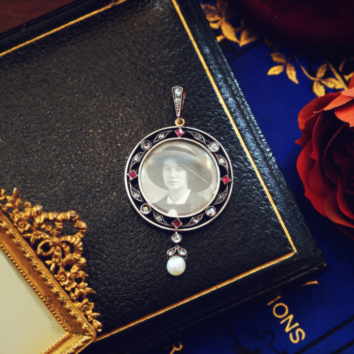 Antique Ruby, Diamond & Pearl Frame Locket