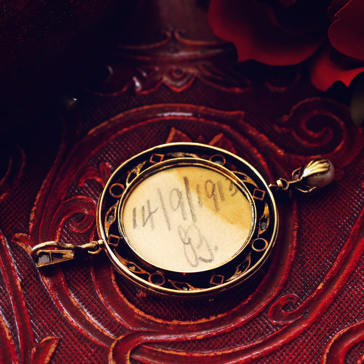 Antique Date 1913 Ruby, Diamond & Pearl Picture Locket