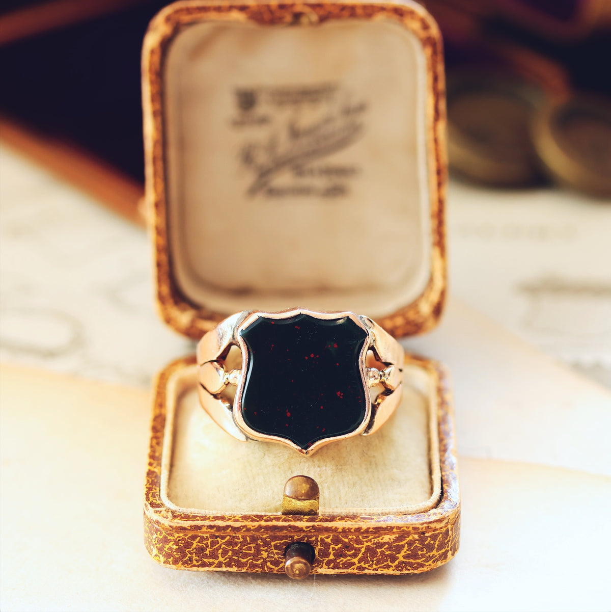 Antique Shield Shaped Bloodstone Signet Ring