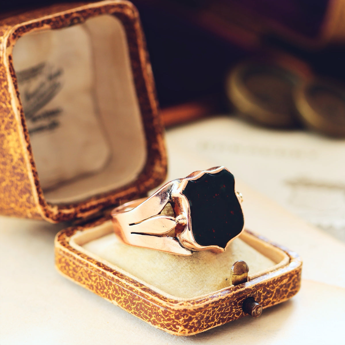 Antique Shield Shaped Bloodstone Signet Ring