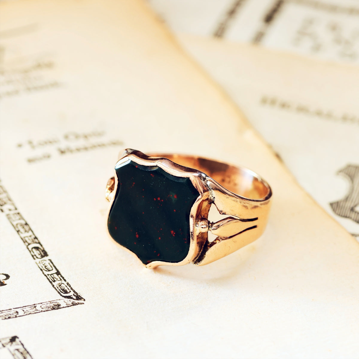Antique Shield Shaped Bloodstone Signet Ring